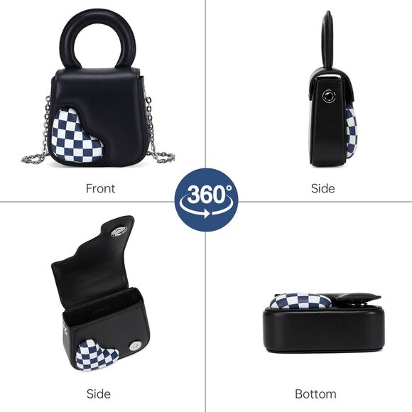 Women Leather Heart-Shape Top-Handle Handbag with Mirror & Chain Strap - Picture 6 of 6